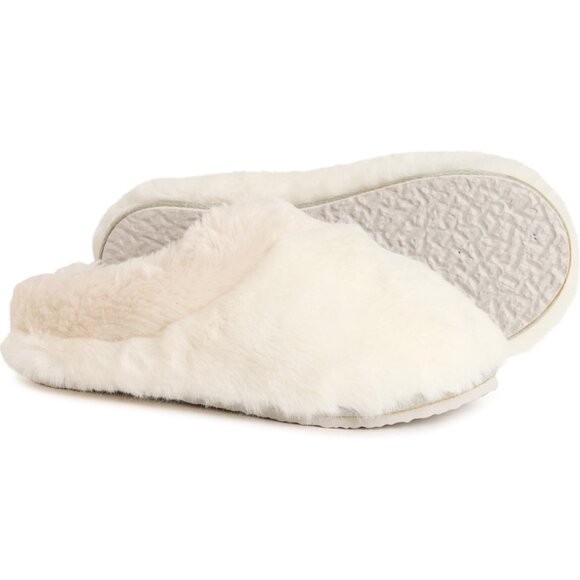 NEW Lemon Tipped Faux-Fur Scuff Slippers in Medium white For Women 1125 1s1 - Picture 2 of 5